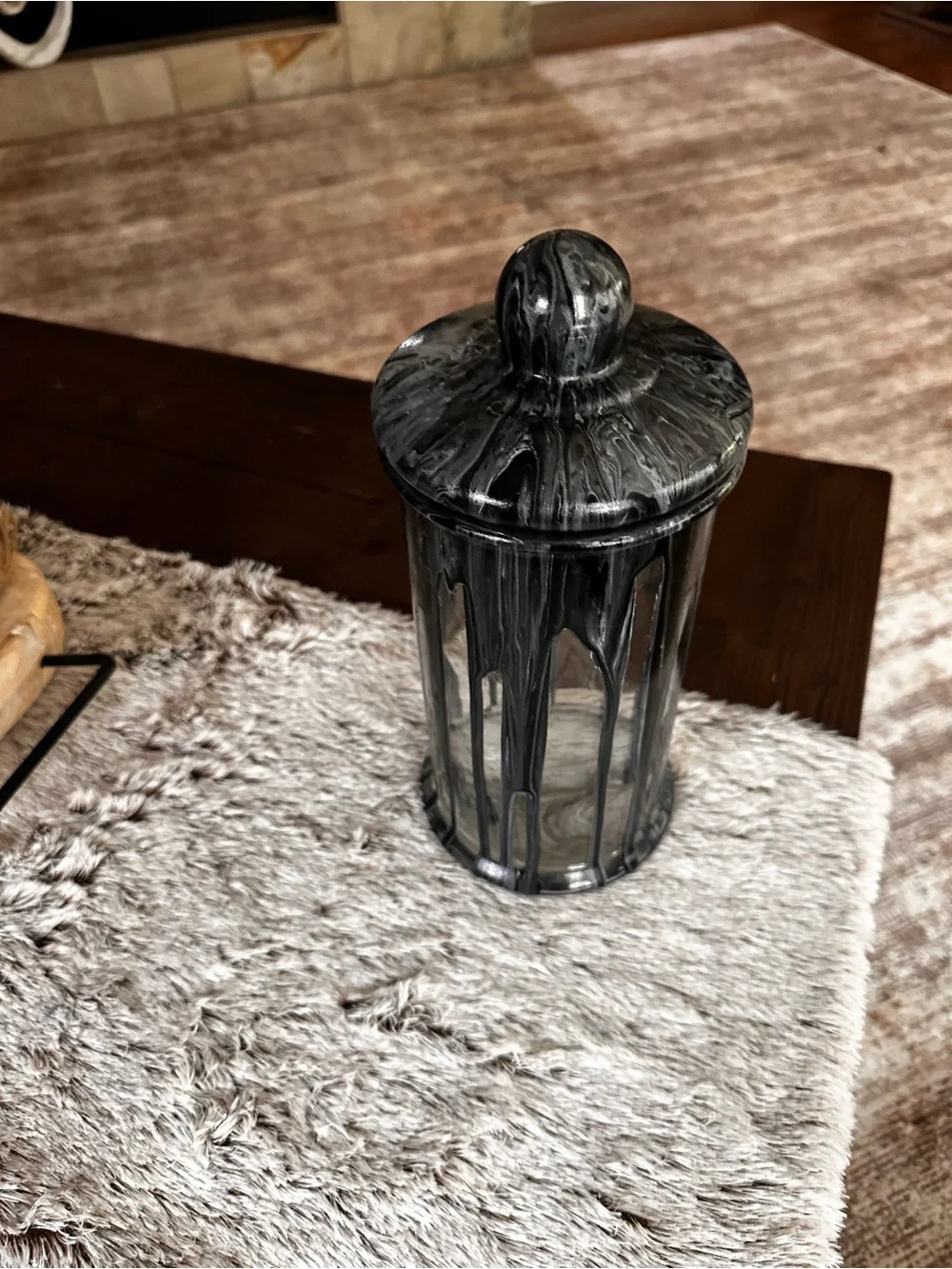 Hand crafted Black and silver Marble Effect glass Canister with Lid